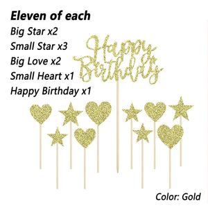 Gold Glitter Lovely Cake Toppers para fiestas de cumpleaños y graduación Papel + Decoraciones de fiesta de plástico - Product Image 2