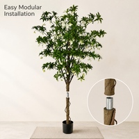 OH Décoration d'intérieur Rouge Automnal, Arbre d'érable en plastique, Plantes et feuillage artificiels en pot pour l'extérieur