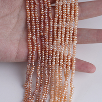 Perles naturelles de 7 pouces en gros, perles d'eau douce blanches de 3-4 mm en forme de bouton, brins de perles