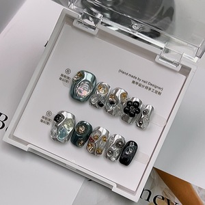 Faux <span class=keywords><strong>ongles</strong></span> en acrylique noir et blanc <span class=keywords><strong>gris</strong></span>, exquis et élégant, avec chaîne de perles d'amour, industrie lourde, Noël, 3D, 10 pièces - Product Image 2