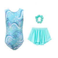 Ensemble de justaucorps de gymnastique sans manches personnalisés pour filles B93 avec jupe en mousseline scintillante et chouchou pour cheveux – Tenue de danse et de gymnastique pour enfants