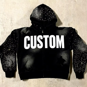 Nuovo Arrivo 2026 <span class=keywords><strong>Felpa</strong></span> con Cappuccio da <span class=keywords><strong>Uomo</strong></span> con Zip, Logo Personalizzato, in Spugna Vintage, Vestibilità Boxy, Lavaggio Monkey, 404GSM, Effetto Splash Ink e Distressed - In Promozione - Product Image 1