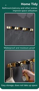 Support <span class=keywords><strong>mural</strong></span> en acier inoxydable de haute qualité pour <span class=keywords><strong>balai</strong></span> et serpillière avec 3 clips et 4 crochets, rangement d'outils, organisateur pour salle de bain - Product Image 6