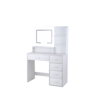 Miroir lumineux moderne blanc à panneaux de bois mobiles, haute efficacité, 3 modes d'éclairage, avec tiroirs pour coiffeuse de salon
