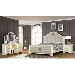 Ensemble de chambre à coucher Jasmine 4 pièces avec éclairage LED, design bois beige - Product Image 3