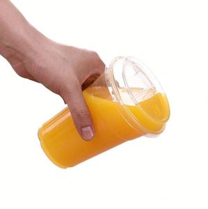 Gobelets en plastique PET jetables à paroi simple de bonne qualité avec logo personnalisé, transparents de 98 mm avec couvercles plats pour jus froid et thé - Product Image 2