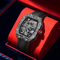 Montre à quartz pour hommes, montre-bracelet ultra fine en forme de baril, cadran squelette lumineux, étanche, bracelet en nylon