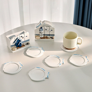 Mediterranean Wooden Coasters Lighthouse Hut Design Insulated <b>Table</b> <b>Mats</b> Desktop Decor - Product Image 3