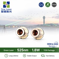 Diode laser verte NICHIA NDG525-1.8W 525nm 1.8W avec lentille collimateur, boîtier TO9, 5.5V, 0-50°C, pour application aéroportuaire (repoussage d'oiseaux)