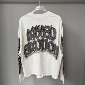 Vente flash : Sweat-shirt à col rond surdimensionné rétro en coton 100% tissé et brodé, streetwear de haute qualité, hoodies MIXED EMOTION pour hommes - Product Image 2