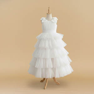 Robe longue en tulle de luxe pour filles de 1 à 12 ans, robe de princesse élégante blanche à volants pour mariage, vente en gros - Product Image 1