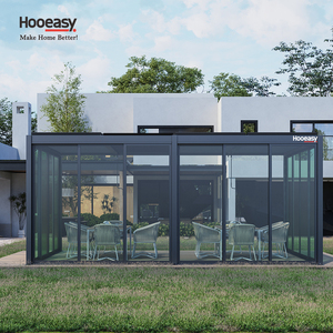Pérgola de Aluminio Hooeasy para Jardín, con Techo de Láminas Ajustables, Puertas Corredizas de Vidrio, Impermeable, Modelo 9610 - Product Image 1