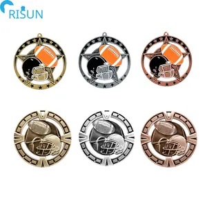 China Fabrikant Zinklegering Metalen Voetbal Medaille Ster Serie Custom Logo 3D Voetbal Medaille Nfl 32 Voetbal Teams Helm Medaille