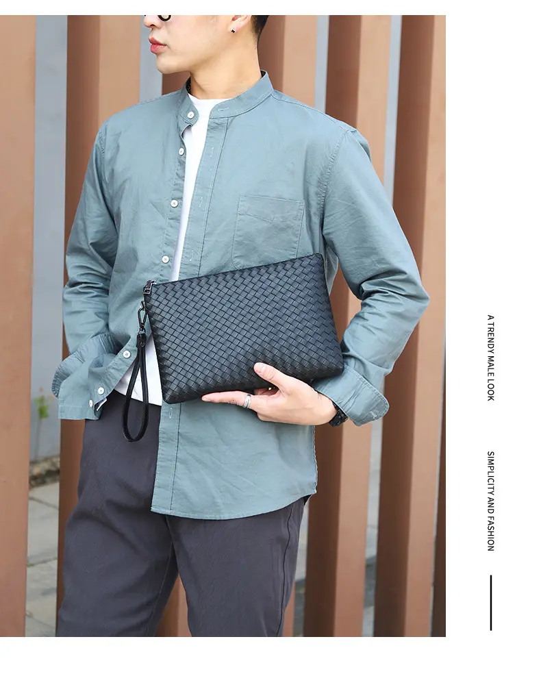 new style men's clutch bag fashion casual messenger mobile phone bag male hand bag Woven Clutch with detachable Wrist strap