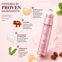 Sérum Contour des Yeux au Rétinol en Roll-on 10ml avec Caféine pour Cernes, Poches et Ridules – Hydratant, Marque Blanche, OEM, ODM, Logo Personnalisé