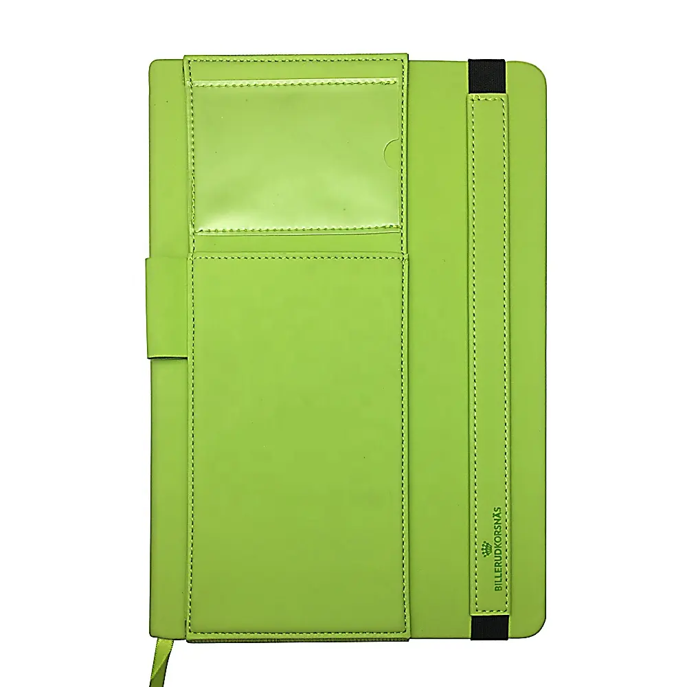Customize Green PVC Cover Zipper Card Holder Weekly Financiera Budget Notebook Agenda With Pen Loop On Spine