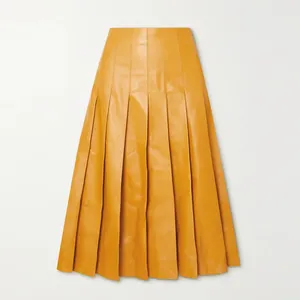 Robe courte en Faux cuir pour filles, jupe plissée et taille haute, style Vintage, décontractée, personnalisée, collection 2022