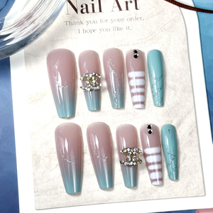 <span class=keywords><strong>Uñas</strong></span> Postizas de Lujo con Diseño de Diamantes Brillantes, Acrílicas, Francesas, con Pedrería, Largas, de Presión - Product Image 2
