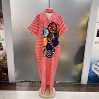 Vestido Boubou Africano Tradicional con Estampado a Rayas, Cuello en V, Holgado, Informal, para Uso Diario, Vacaciones, con Bolsillo para Pañuelo, Moda 2026