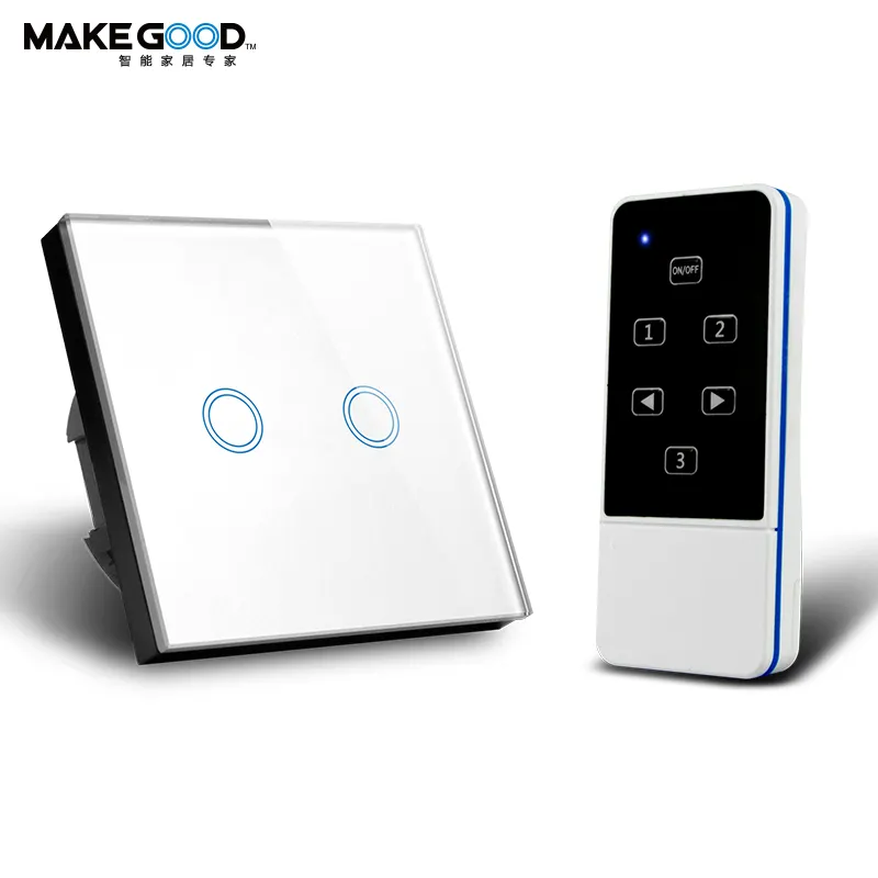 Smart Home UE vidro padrão painel RF parede interruptor com azul led indicador sensor interruptor de luz 2 gang touch interruptor de luz remoto