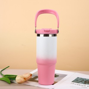 Factory Wholesale Promotional Travel Camping Car Coffee Milk 20oz 30oz <b>Double</b> <b>Wall</b> Stainless Steel Tumbler with Handle and Straw - Product Image 5