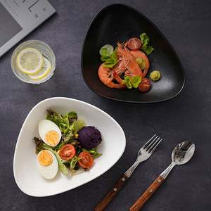 Logotipo personalizado de lujo negro de cerámica triángulo bistec tazón de sopa vajilla de boda - Product Image 5