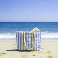 Sac de plage imperméable en tissu éponge rayé pour femme avec logo, taille personnalisée, sac fourre-tout en tissu éponge pliable et gonflé pour le shopping