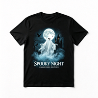 T-shirt graphique Halloween Ghost Spooky Night, T-shirt épais pour fête d'Halloween, Logo personnalisé, Vente en gros, Haut imprimé à manches courtes