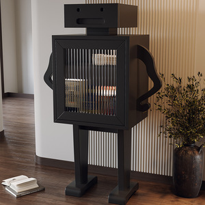 Solid Wood <b>Mini</b> Wine Cabinet With Glass Door <b>Robot</b> Design For Home Bar Storage - Product Image 3