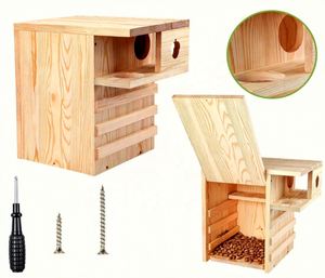 Nichoir en <span class=keywords><strong>bois</strong></span> pour écureuils, protection contre les prédateurs, montage facile, design Art Déco, toutes saisons, pour porche extérieur, pour renards gris et écureuils rouges - Product Image 4