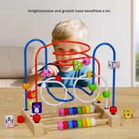 Bloques de Construcción Educativos Montessori para Niños, Animales Coloridos, Laberinto de Cuentas de 3 Hilos, Juguetes de Madera para Bebés y Niños Pequeños