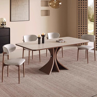 Table à manger en bois massif et dalle de pierre de style vintage français : Ensemble de salle à manger rectangulaire mural pour la maison