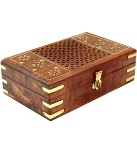 Boîte à trésors en bois vintage faite à la main, grande boîte rectangulaire pour le rangement des bijoux, organisateur pour cadeaux et bijoux - Product Image 3