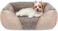 Fabrication sur mesure de tapis pour chien rectangulaires empilables personnalisés en peluche courte brun clair, lit pour petit chien avec oreiller sur 4 côtés
