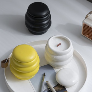 Recipiente de Cerámica para Velas Aromáticas, Moderno y Minimalista, con Tapa, para Fabricación de Velas de Cera de Soja - Product Image 3