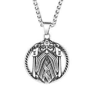 Yunnique – collier en acier inoxydable pour hommes, pendentif à double épée, Portrait de Viking nordique Odin, bijoux cadeau - Product Image 5