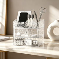 Boîte de rangement pour maquillage anti-poussière à texture glacée, multi-couches, transparente, pour le soin de la peau, pour la coiffeuse de chambre à coucher