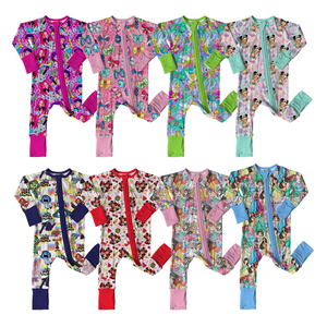 بدلة نوم للأطفال من الخيزران مطبوعة حسب الطلب، بدلة للرضع من الخيزران بسحاب، بدلة أطفال قابلة للتحويل بسحاب مزدوج من الخيزران - Product Image 1