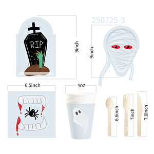 Juego de Vajilla para Fiesta de Halloween DAMAI, Platos de Papel con Elementos de Lápidas y Cruces, Molde de Fantasma para Suministros de Halloween, Sirve para 8 Personas - Product Image 6