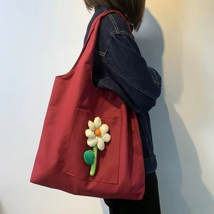 Bolsa de Lona con Estampado Floral, Dos Asas, Cierre Abierto, para Compras Diarias, Bolsa Casual Versátil, Bolsa de Hombro - Product Image 4