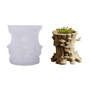 Moule en silicone pour vase, <span class=keywords><strong>pot</strong></span> à bougie, <span class=keywords><strong>pot</strong></span> de fleurs, forme cylindrique, vieux souche d'arbre recouvert de champignons, graphique DIY, ciment, résine, plâtre - Product Image 5