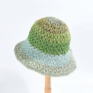 Nouveau Chapeau Bob en Paille Crocheté à la Main pour Femme, Couleurs Dégradées Arc-en-ciel, Collection Été 2025 - Product Image 6