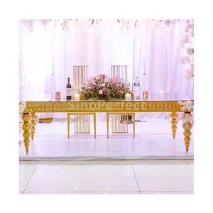 Customization Graceful White <b>Rectangle</b> Tempered Top Gold Stainless Steel Wedding Dining Room Party Table - Product Image 1