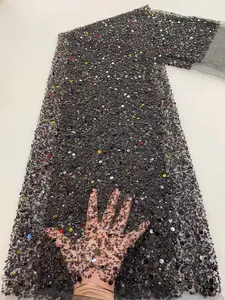 공장 가격 아프리카 Tulle 레이스 화이트 페르시 화려한 스팽글 저녁 수 놓은 반짝이 레이스 직물 웨딩 드레스