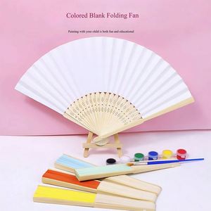 Abanicos de mano plegables de bambú con logotipo personalizado al por mayor, abanicos de papel blancos plegables de madera para bodas - Product Image 4