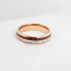 Bague de mode Poya en tungstène bombé de 6 mm et 8 mm, plaquée or rose, avec incrustation <span class=keywords><strong>imitation</strong></span> météorite et <span class=keywords><strong>bois</strong></span>, pour mariage, fiançailles ou cadeau - Product Image 6