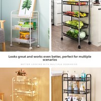 Nieuwe zwarte carbonstalen 5-laags verrijdbare multifunctionele draagbare keukenopbergrek voor trolley groenten & fruit zonder afwasgerei