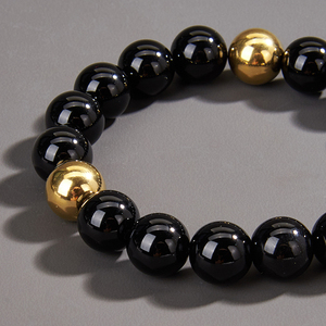 Glossy Black Onyx <b>Beads</b> for <b>Bracelet</b> with Stainless Steel & Gold Plating Custom Luxury Jewelry for <b>Men</b> for Buddhism - Product Image 2