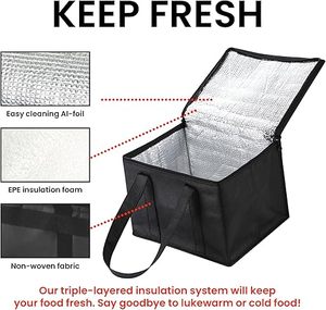 Sac isotherme de grande capacité pour la livraison de nourriture, de vin, de café, de déjeuner, pour les pique-niques, la pêche, design rigide structuré - Product Image 6