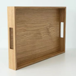 Grand plateau rectangulaire en bois poli - Plateau de service écologique avec poignées robustes pour boissons, fruits, aliments - Prix bas - Product Image 1